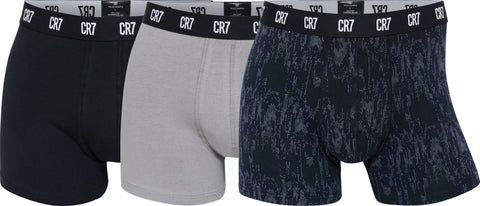 CR7 Mens Organic Cotton Blend 3 Pack Trunks - Black, Grey, Print